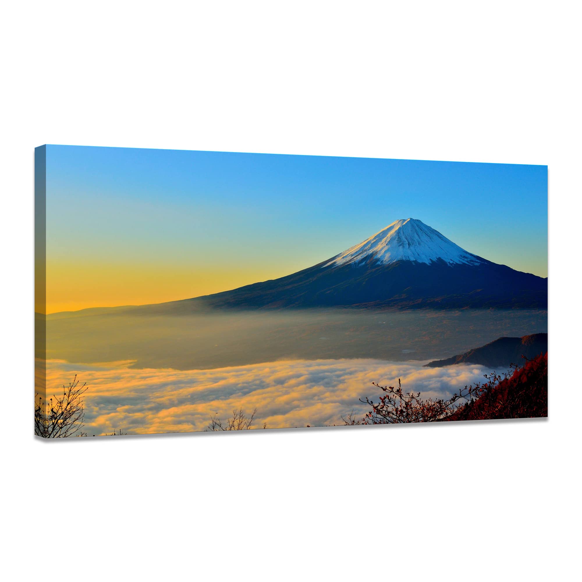 富士山、赤富士、富士山パネル、縁起富士山、富士山絵画、 風水 玄関 に 飾る 絵 画 和紙の絵写真 「満月と夕照の赤富士