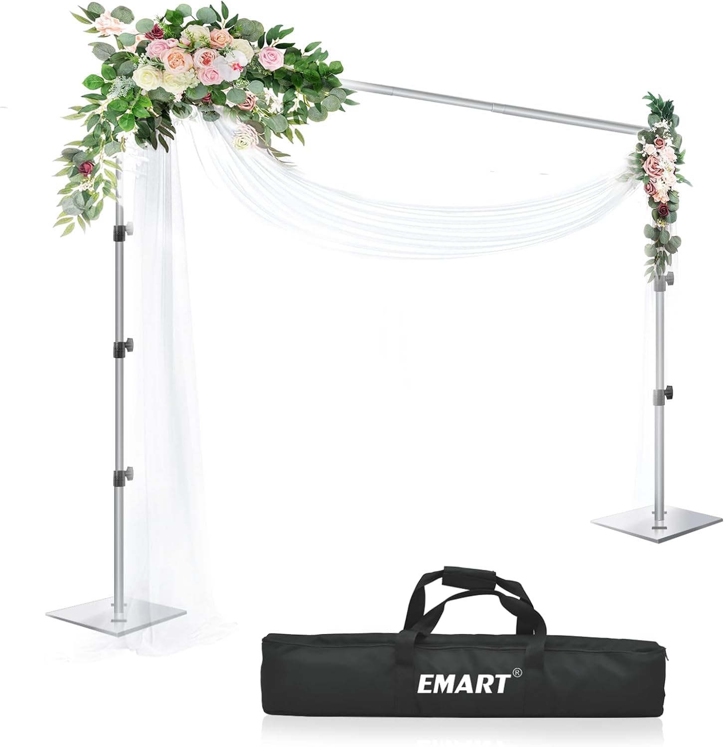 EMART 背景スタンド 撮影スタンド 260x300cm 幅、高さ調節可能 スチールベース 背景布/グリーンバックスタンド パーティー、結婚式、写真撮影、生放送、クロマキーなどに大活躍（ウォーターバッグ*2、と専用収納袋*1付き）-シルバー
