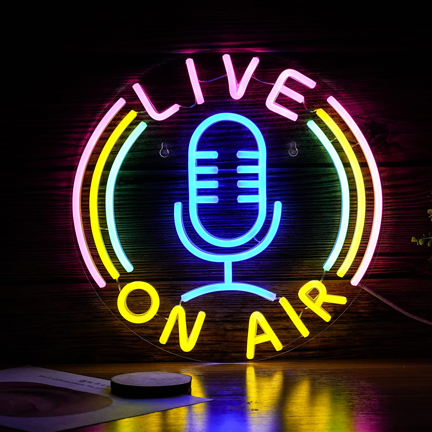LIVE ON AIRネオンサイン 調光可能 LEDネオンライト インテリアネオン管 スタジオ ゲームルームの壁の装飾 放送室 ボーイズルーム クリスマスギフト 32.5*32.5cm