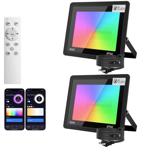 【第3世代目&1リモコンで複数台制御可】スマート LED投光器 50W Alexa Google対応 カラーライトRGBCW1600万色 2700K-6500K 屋外 ガーデンライト 1-100%調光調色 100-110V IP66防水 フラッドライト｜OkaLiving店