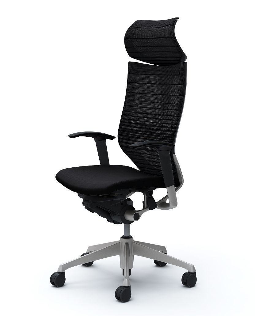 オカムラ Baron バロン チェア エクストラハイバック 可動ヘッドレスト シルバーフレーム ブラックボディ アジャストアーム グラデーションサポートメッシュ クッション座 ウレタンキャスター CP81NR