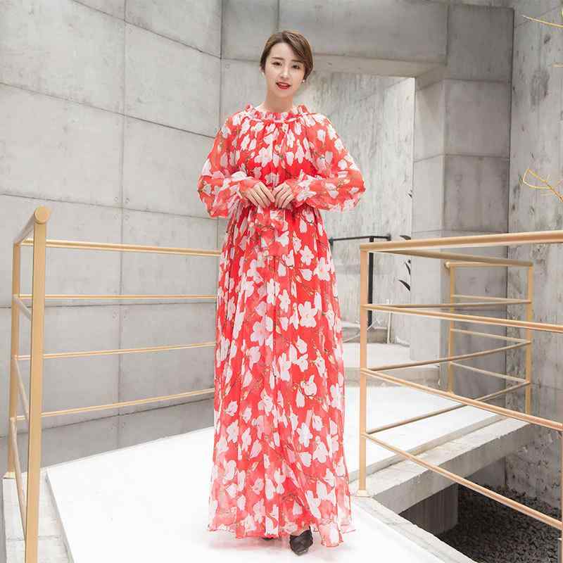 ワンピース レディース シフォン 半袖 ロング 春夏 花柄 プリント フリル ネック フレア スリーブ ルーズ フィット エレガント 通勤 リゾート ビーチ ドレス ホワイト