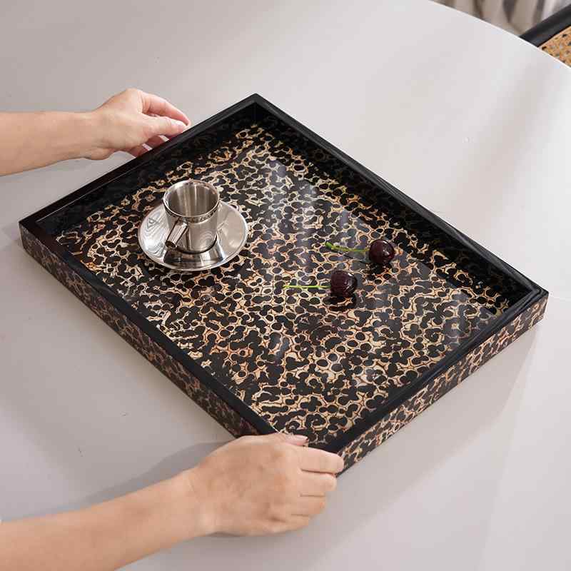 納める御盆 軽奢 木質 ヒョウ柄 つづき物 ティッシュボックス席 葉巻きタバコボックス席 飾りもの 室内装飾 雑貨 今めかしい 普段使い走り 御膳上等感