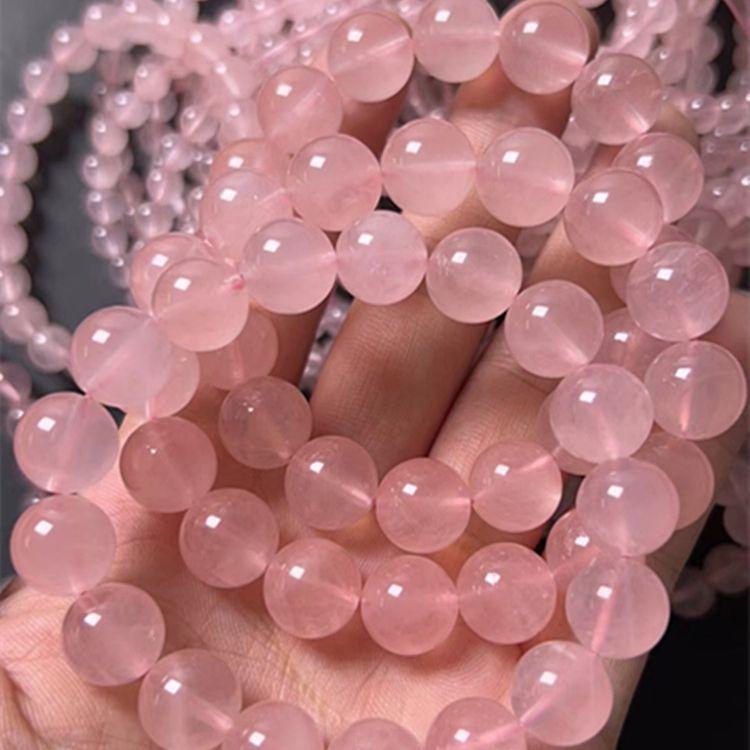 ブレスレット レディース 石 粉水晶 ローズクォーツ 腕輪 手首飾り ジュエリー アクセサリー 丸玉 ビーズ 数珠 幾何学 研磨 鏡面仕上げ 普段使い お守り おしゃれ かわいい 桃色 西柚ピンク マダガスカル産｜櫻花舎店