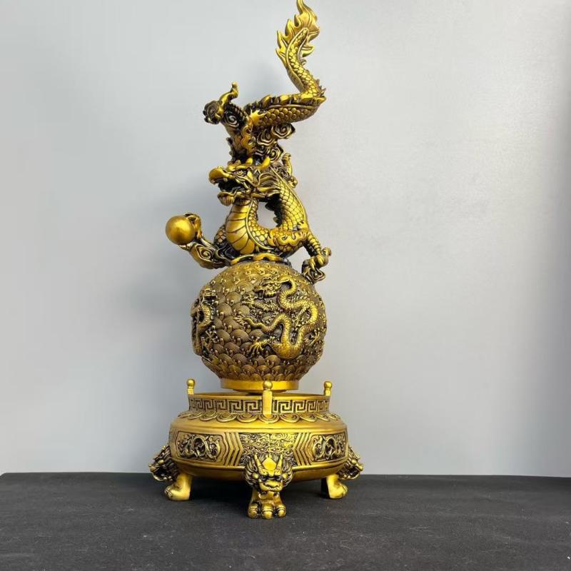 置物 龍 真鍮 吉祥物 十二支 ドラゴン 竜 ブロンズ オブジェ 中式 金属製 開運 幸運 ラッキーアイテム 玄関 リビング デコレーション 新築祝い 記念品 風水 インテリア 普段使い 飾り物|櫻花舎店