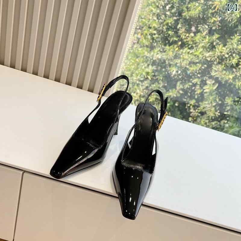 サンダル レディース 高 heels ポインテッドトゥ パンプス チェーン店 同盟罷工さあ美 チャンキーヒール ビジュー キラキラ メタリック なめし革 なめし革 牛皮 普段使い走り 執務室 心地よい 寄りあい フォーマル 春夏 黒いこと オレンジ色 赤いこと