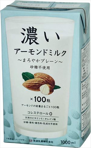 送料無料 筑波乳業 濃いアーモンドミルク まろやかプレーン・砂糖不使用 1000ml×12本