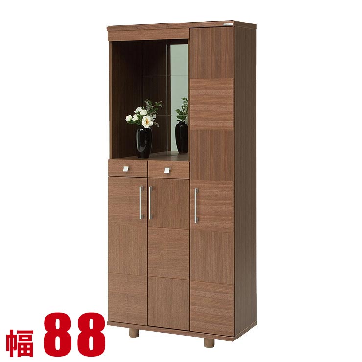 下駄箱 大川家具 シューズボックス リーフ ウォールナット 幅88cm 完成品 日本製