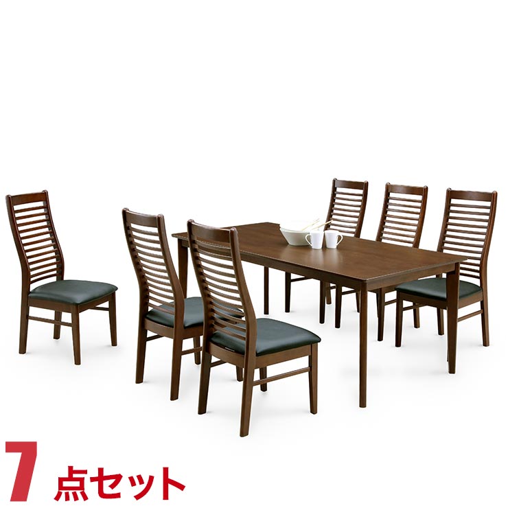 ★ P3倍 マラソン限定 ★ ダイニングテーブル ダイニングセット ハイバックの背もたれが心地よい フランIII ダイニング7点セット(180テーブル・横型チェア6脚) ブラウン 椅子 食卓 テーブル オーク突板 シンプル モダン 新生活 ハイバックチェア 輸入品