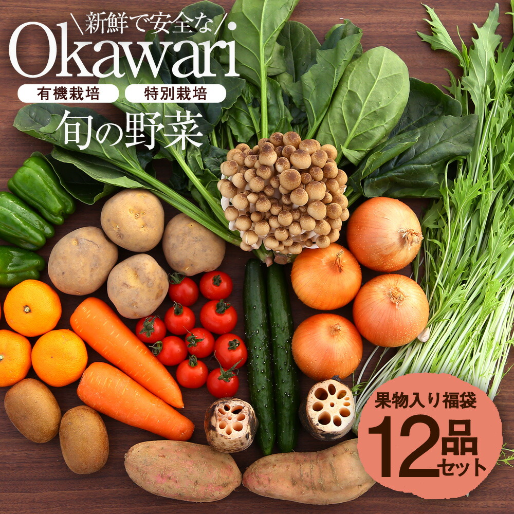 OKAWARI旬の野菜 12品お試しセット（有機野菜と特別野菜と果物）【  野菜 セット 有機栽培 特別栽培 お試し じゃがいも 人参  玉ねぎ 新鮮 安全 オーガニック 無農薬 無化学肥料 送料無料 福袋 】
