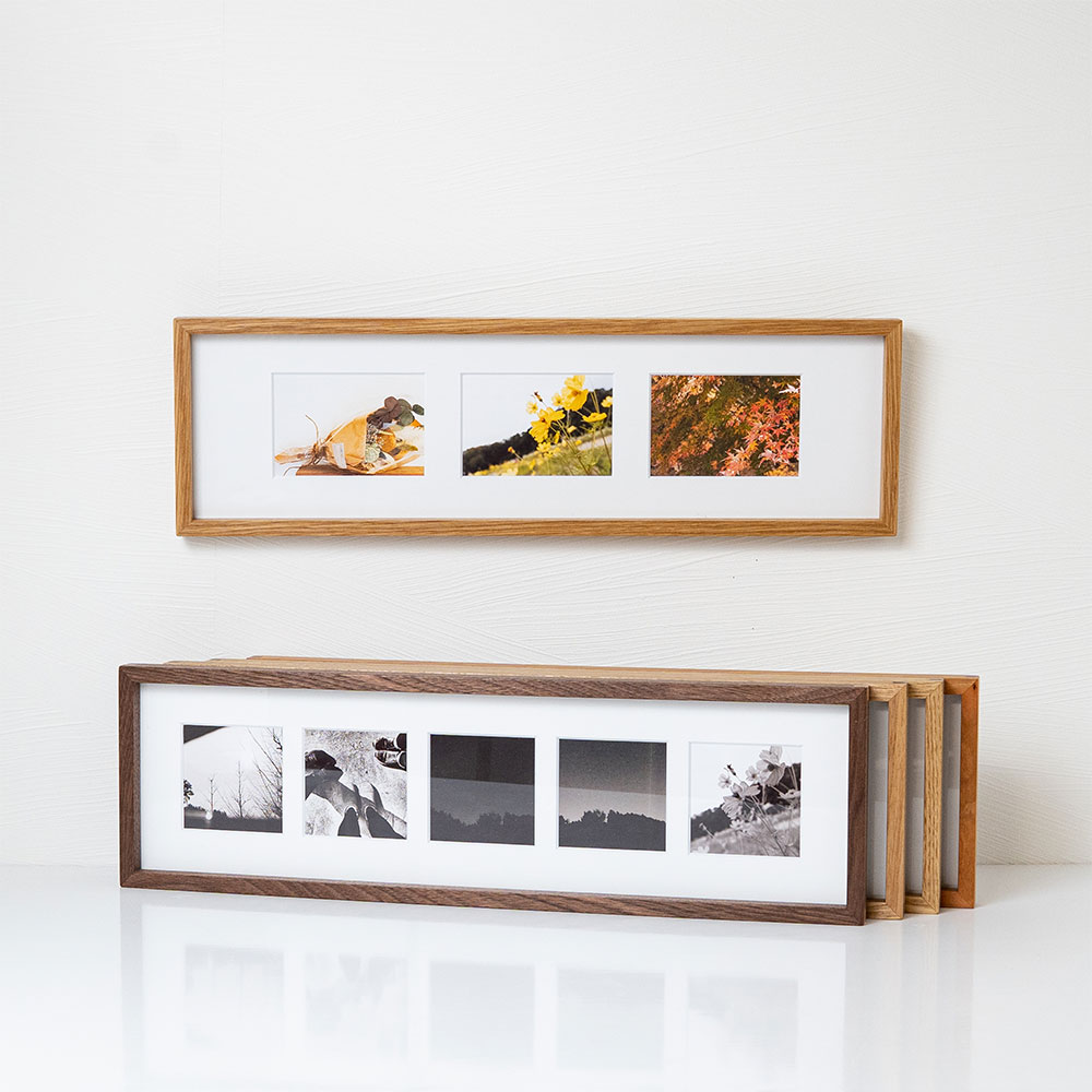 楽天市場】ましかくプリント 5枚 飾れる フォトフレーム 横長 5窓 木製