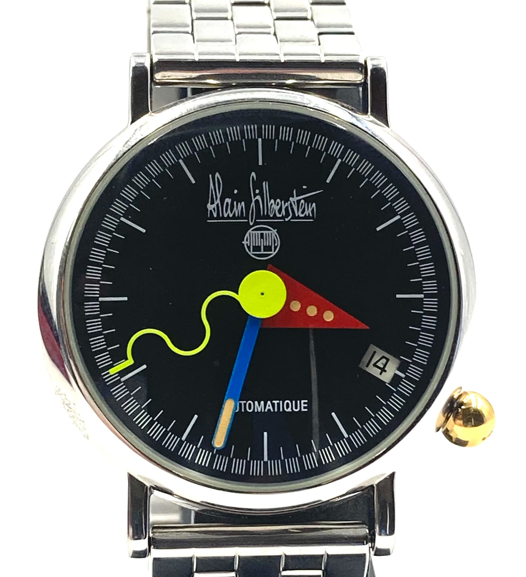 【中古】ランクA アランシルベスタイン アーキテック ALAIN SILBERSTEIN ARKITEK ステンレススチール シルバー 黒文字盤 フランス製 アナログ 腕時計 アートウォッチ 自動巻き 機械式 電池不要 裏スケ スケルトンバック レディース メンズ ユニセックス 男女兼用 余りコマ