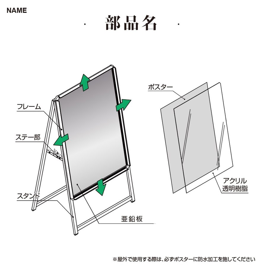 ポスター入れ替え式 A型スタンド看板 B1サイズ H1360mm W770mm グリップ式看板 店舗用 法人名義 爆買い送料無料 B1サイズ