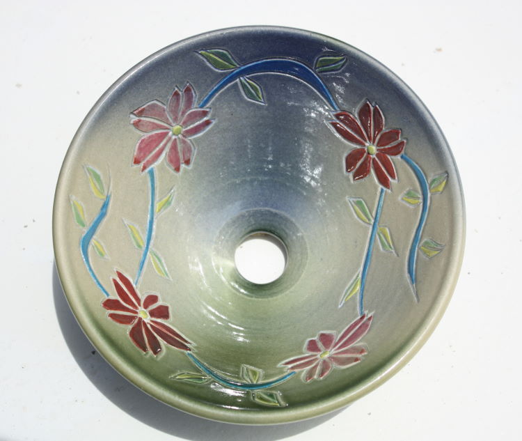 datta.沖縄南の島陶芸工房 |datta 洗面ボウル おしゃれ 紅型模様洗面鉢 洗面器 手洗い鉢 手洗いボウル/NO-２００/送料無料/沖縄陶器やちむん/ヤチムン