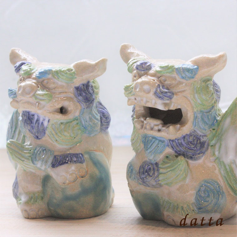 [予約販売]沖縄陶器のやちむん紅型シーサー[一品物]玉乗り福シーサー[紅55]風水/インテリア/玄関/置物/送料無料 |  datta.やちむんとシーサーの工房