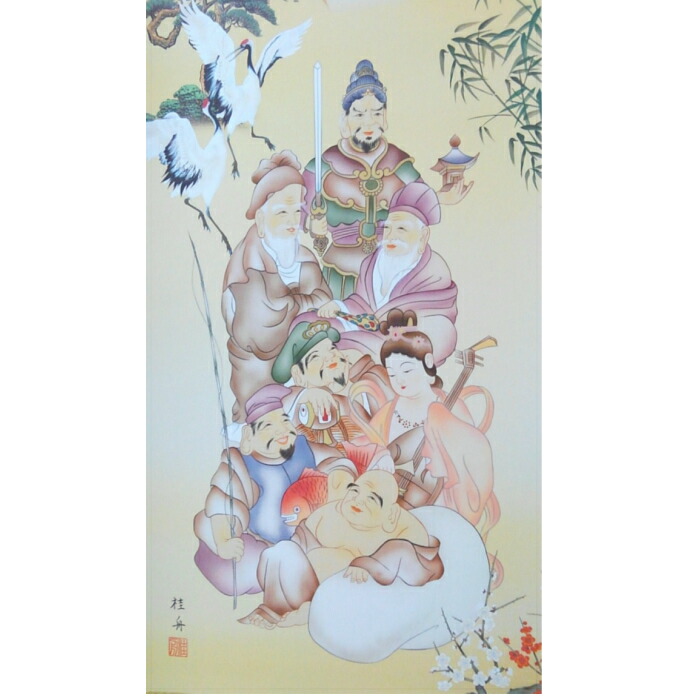 楽天市場】掛け軸 七福神 尺五サイズ（54.5×190センチ）化粧箱(紙箱