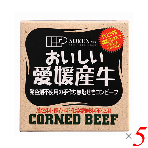 【マラソン限定！100円クーポン】コンビーフ お取り寄せ 缶詰 創健社 愛媛産牛 無塩せきコンビーフ 80g 5個セット 送料無料