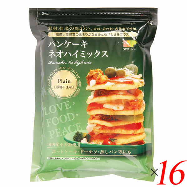 【4/10(金)限定！カードでポイント9倍！】創健社 パンケーキ ネオハイミックス 砂糖不使用（プレーン） 400g 16個セット 焙煎 小麦胚芽 ホットケーキミックス