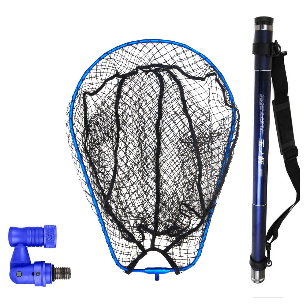 送料無料 ランディング 3点セット 5M ランディング シャフト BLUE LARCAL500 + ランディングネット M + ジョイント (sip-netset06-m)｜玉の柄 網 アミ 磯玉 ランディングネット ラバー ショアジギング 青物 磯 釣り 釣具 おり たも網 タモ 目玉商品