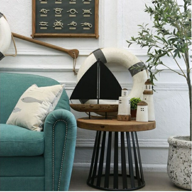 古材 ラウンドサイドテーブル 円型 丸形 ブルックリン ナイトテーブル 木製 リビング 寝室 ソファーサイド ベッドサイド アイアン 西海岸