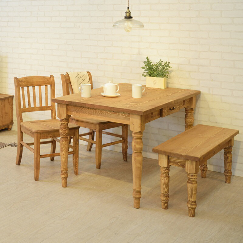 ダイニングテーブルセット 4点セット ベンチタイプ 幅120cm 木製 4人用 4人掛けダイニング食卓セット チェア ダイニングテーブル ホワイト 食卓セット 引出し 木製 フレンチ カントリー かわいい おしゃれ