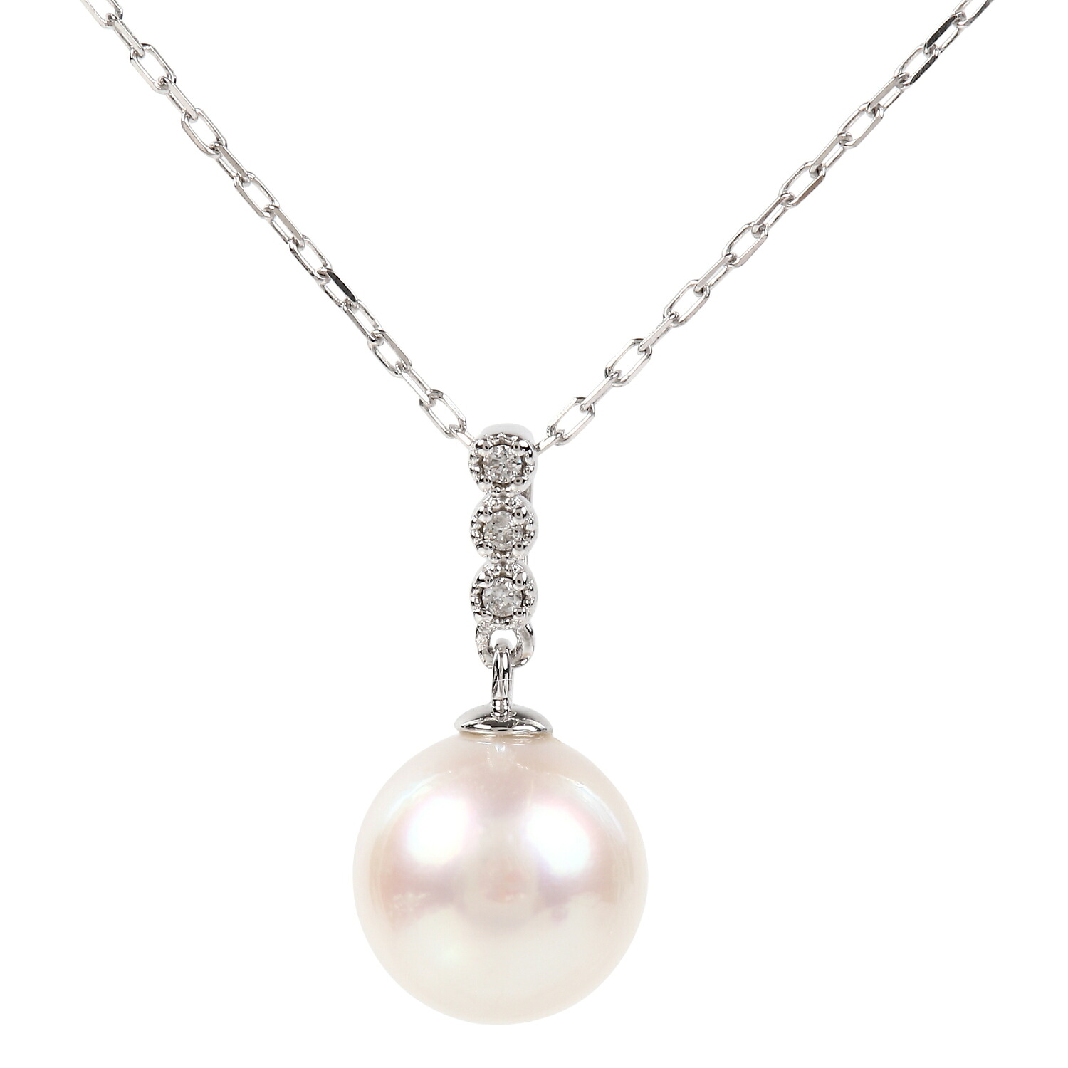ネックレス 真珠 パール 8mm 一粒 ダイヤモンド ダイヤ 0.02ct ペンダント 金属アレルギー 18k k18 18金 ゴールド ホワイトゴールド 結婚式 冠婚葬祭 あこや真珠 アコヤ 本真珠 天然ダイヤモンド 誕生日 ギフト プレゼント