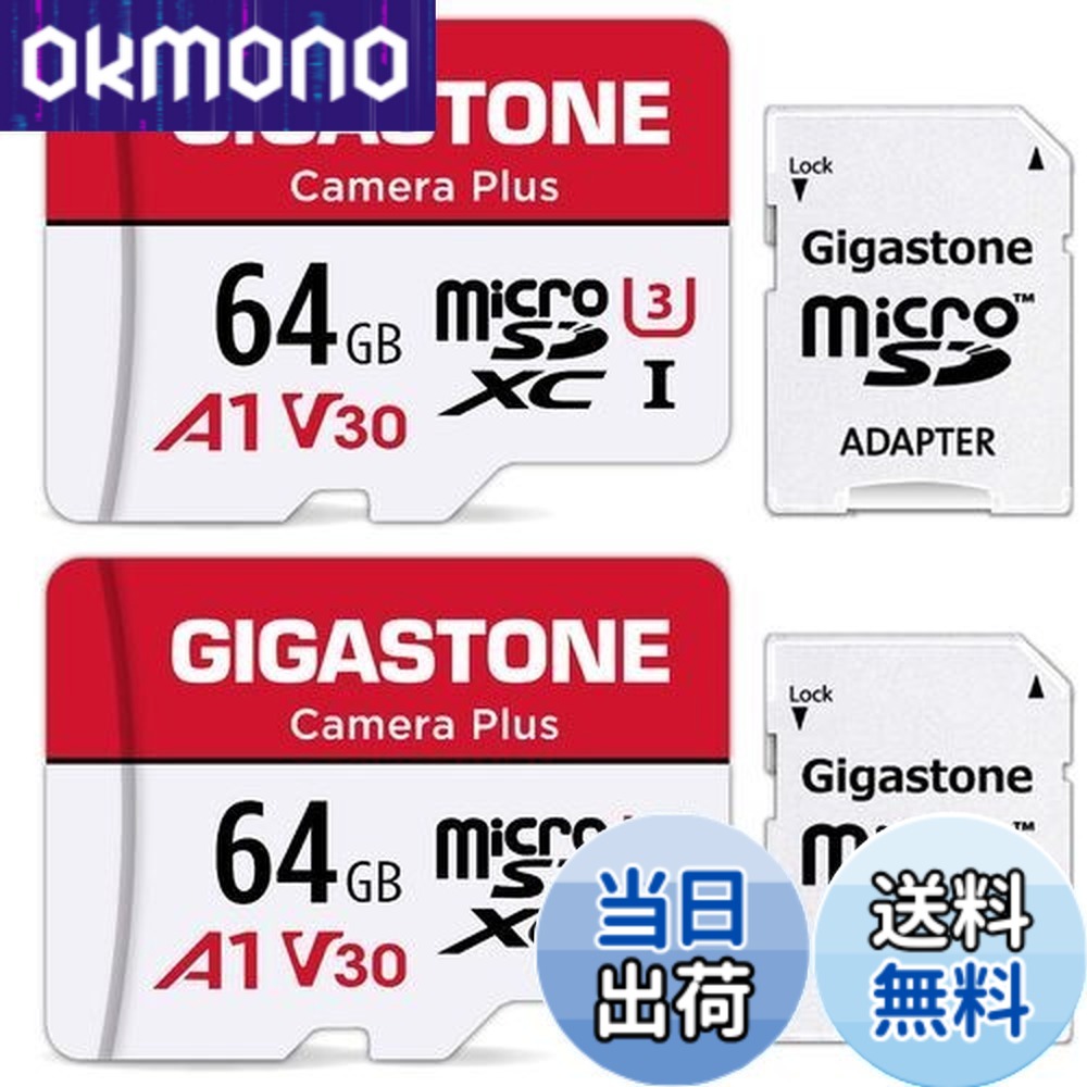【貨物輸送無料】Gigastone マイクロSD歌留多 64GB 2個仕掛ける 盛りだくさん固定ディスク 2 SDアダプター付き添い人 2 ミニ納める入れもの付き添い人 SDXC U3 Class 10 95MB/S UHS-I Full 固定ディスク 画像