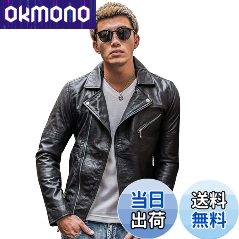 【貨物輸送無料】【本革】なめし革上衣 ライダースジャケット メンズ 革ジャン 本革上衣 シングルライダース ダブルライダース 本当のなめし革 リプロダクトレザー (滑稽者) 色：ダブルライダース、大きさ：L