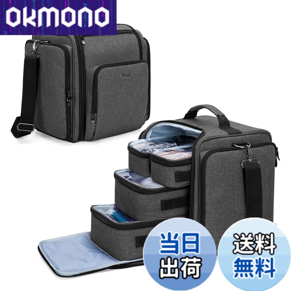 【送料無料】BAFASO メイクボックス 化粧バッグ 4つの取り外し可能なポーチ付き 大容量 持ち運び ショルダーストラップ付き 色：黒