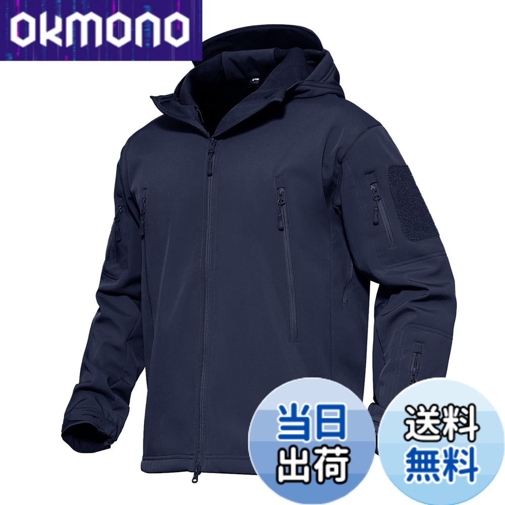 【貨物輸送無料】[MAGCOMSEN] タクティカルジャケット サバゲー メンズ アウトドア 山登りアウター 雨合羽防風 防寒着 裏フリース ソフトシェルジャケット ミリタリー ボンネット付き添い人 多衣嚢 イヤホンホール付き添い人 烏兎冬 色：米国海軍、大きさ：3XL