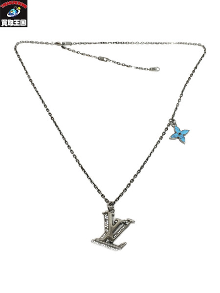 LOUIS VUITTON イニシャル ネックレス フラワーモチーフ ルイヴィトンLVイニシャル フラワークリスタル 青/マーブル系