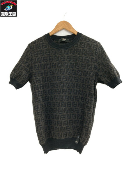 FENDI フェンディ 半袖ニット Tシャツ 総柄 FFズッカ Mサイズ程度 FENDI】フェンディ『FFロゴ ズッカ柄 半袖ニット size40』FZY558