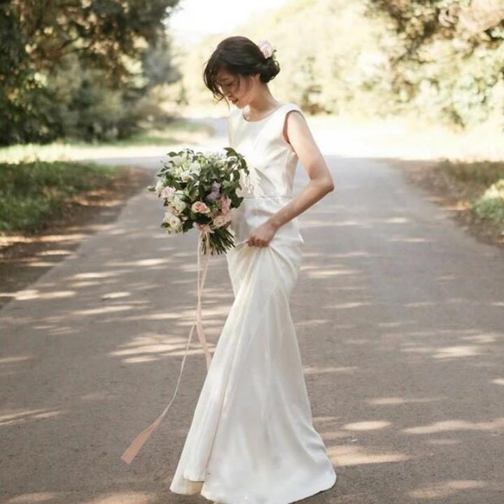 ウエディングドレス 結婚式ドレス 簡単に ノースリーブ 前撮りドレス 結婚式 二次会 発表会 海外挙式ドレス|OKT