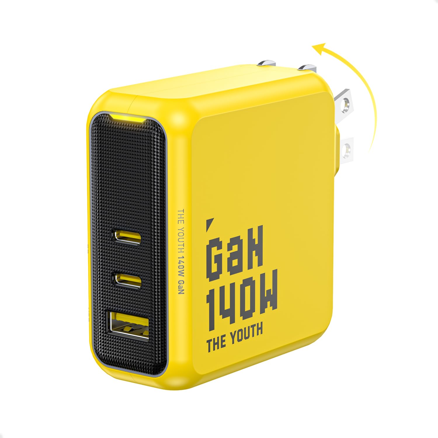 AOHI pd 申し受ける器 140W 3界面 (USB-C*2 USB-A*1 pd3.1 Gan+積み上げる(超小型・高能率申し受ける・オーバーヒート押しとどめる) PSE公証 折りたたみ式繋ぎ 申し受ける羽振り点火装置) type-c 手っとり早い申し受ける器 MacBook pro iPad iPhone Galaxy Android THE YOUT...