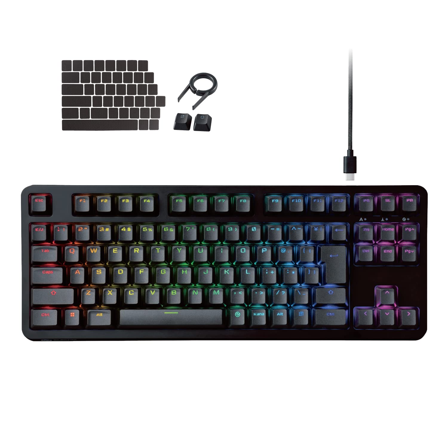 エレコム ゲーミングキーボード 有線 V-custom VK310S RGB テンキー受け答え 力学的 ネオクラッチキーキャップ 銀軸 機敏さ直線的 USB界面積み上げる TK-VK310SBK