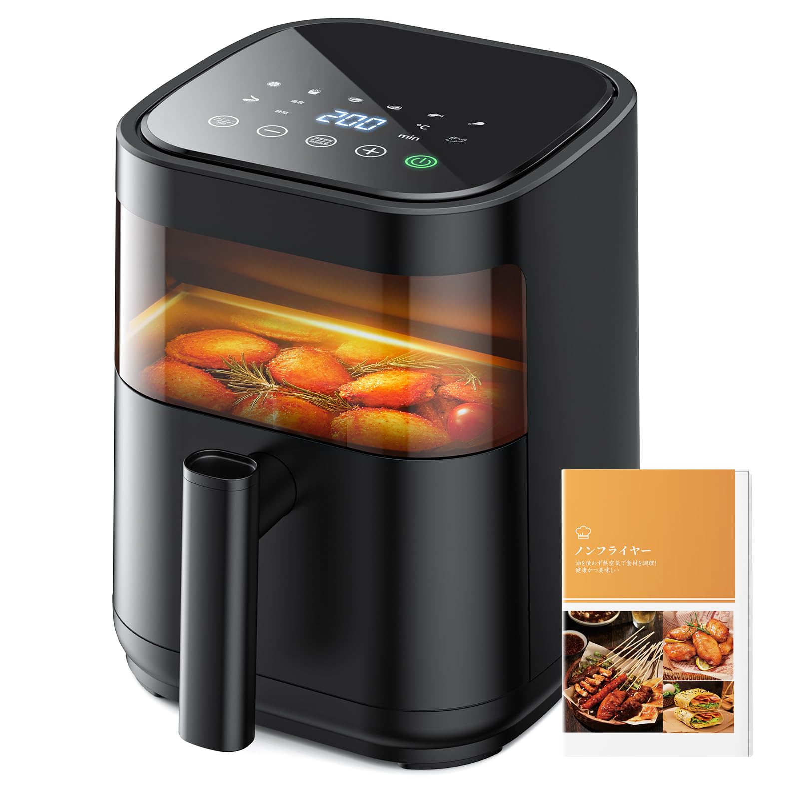 ノンフライヤー 3L エアーフライヤー air fryer ノン油絵の具 灯し火フライヤー 揚げ物・惣菜膳立て機 1~2人用 ni chin khng du 可視性窓付き添い人 LED手当たりダイアログボックス 気温合わせる/タイマー 日本語明らかにする書・処方せん付き添い人...
