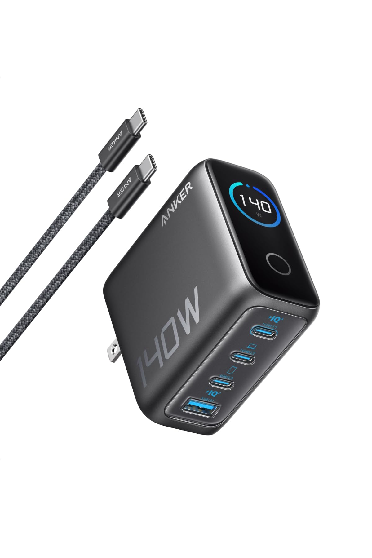 Anker Charger (140W, 4 Ports) with USB-C \u0026 USB-C 有線テレビ 暗然たる薄墨色【PSE科学技術標準尺度其れ相応/折りたたみ式繋ぎ】iPhone 17 MacBook PD相応うWindows パソコン iPad Galaxy Android かっこ良い電話機 万覚え帳パソコン 各種