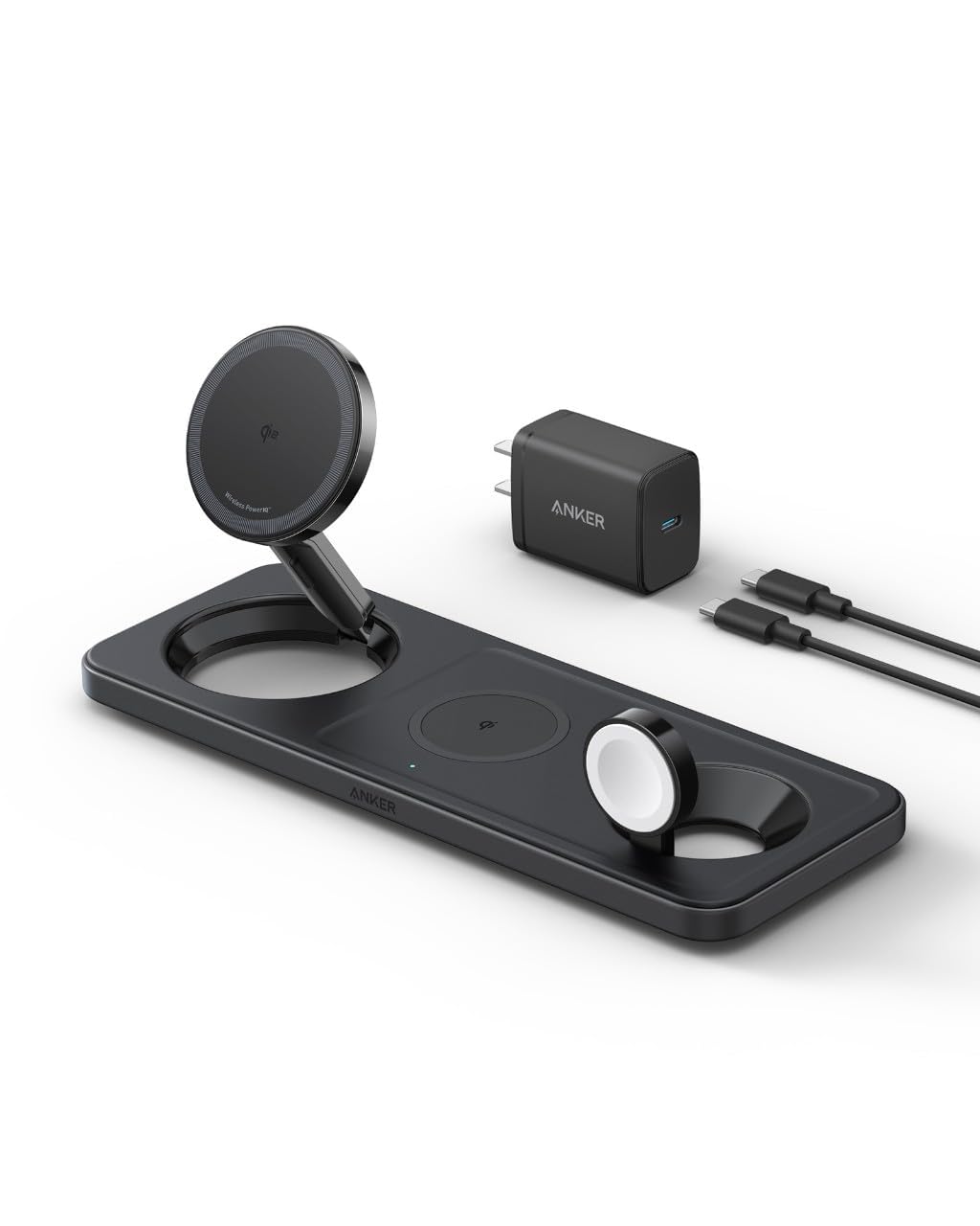 Anker MagGo Wireless Charging Station (3-インチ-1 Pad) Qi2相応う 磁石式 3-インチ-1 無線電話申し受けるステイション/無線電話最終生産物/Apple Watch保持者付 MagSafe相応う iPhone 16 /15 / 14 / 13 黒いこと