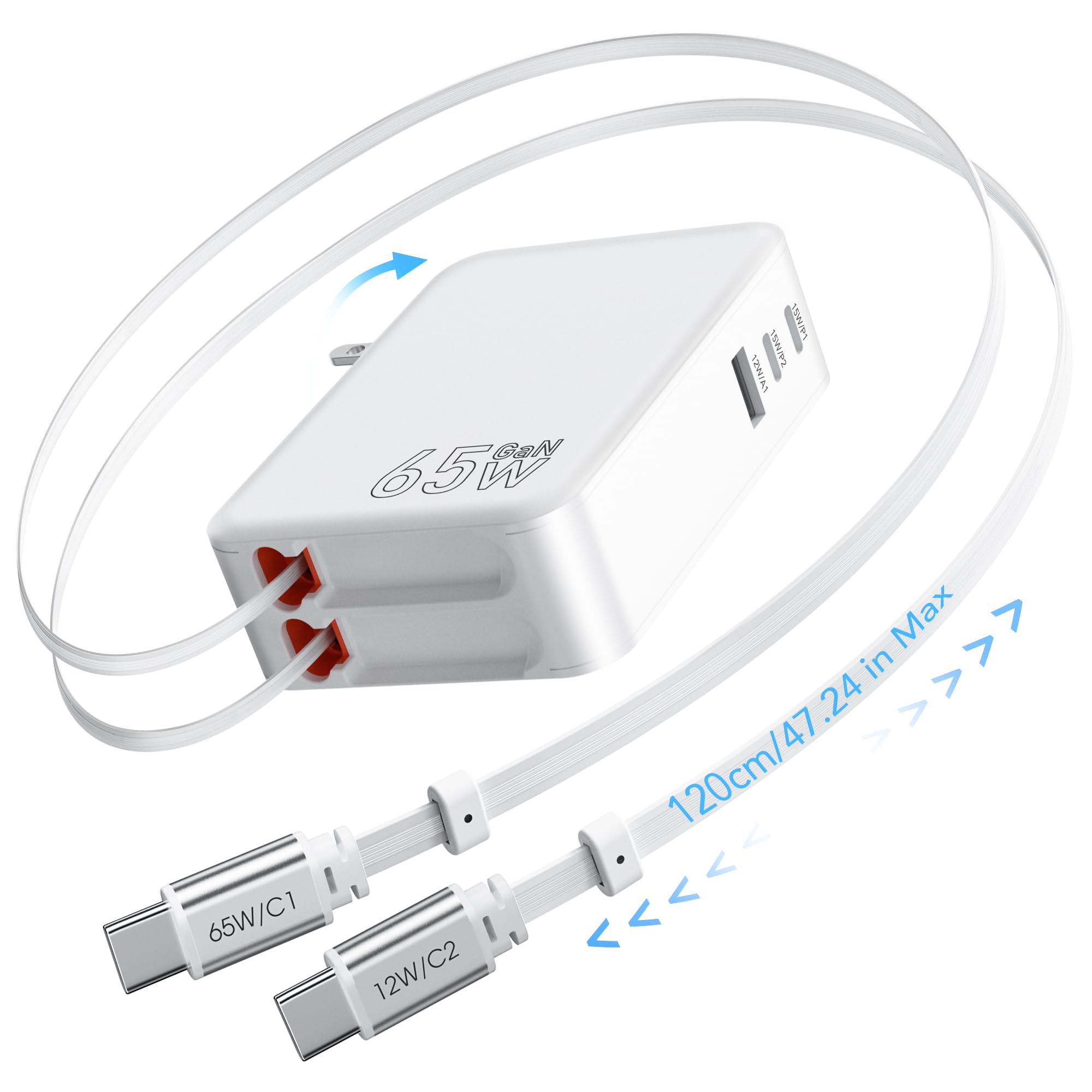 GLILAVOX 65W 5インチ1 120糎 申し受ける吊りひも付き添い人 巻き取り式 申し受ける器 type-c 有線テレビ2本内蔵 3界面積み上げる 5台等しく申し受ける能力のある 折りたたみ式繋ぎ 省空白文字 身寄り/旅する/会社組織用 持ちはこぶ助けになる PSE公証済 GaN-IV科学技術採...