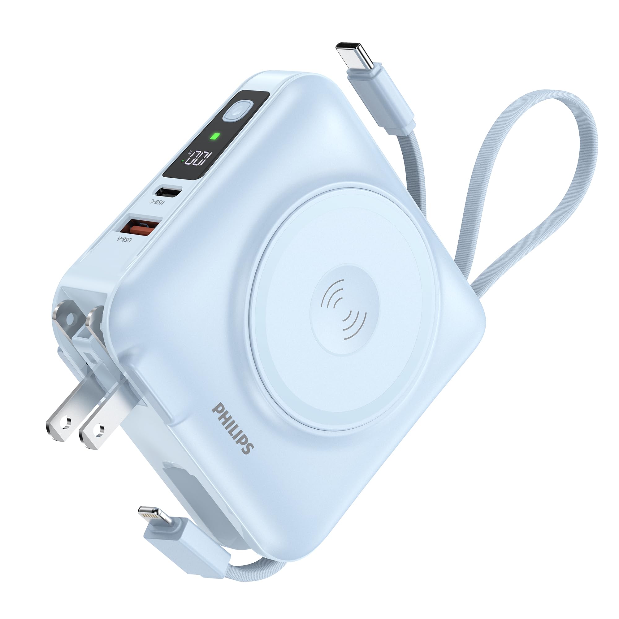 Philips(フィリップス) 移動性乾電池 差し込み一体型 15000mAh 大静電容量 Apple Watch相応う MagSafe 磁石式 無線電話申し受ける アップルウォッチ 2.5W 手っとり早い申し受ける PD 45W最終生産物 ACアダプタ usb-c \u0026 lig...