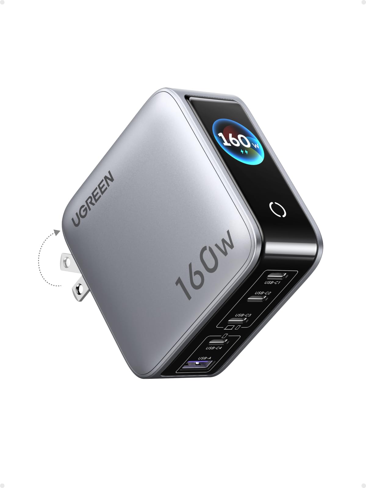 UGREEN 160W 5口申し受ける器 【色つや管する申し受ける】名取り草一個で縦横書きあらわすうつり変わり・アニメーション書きあらわす・リアルタイム申し受ける周囲の状況見さだめる PD/PPS/QC相応う MacBook/iPhone17/16/15/14/13/12/Galaxy S26 Ultra/Xperia他各種相応う ...