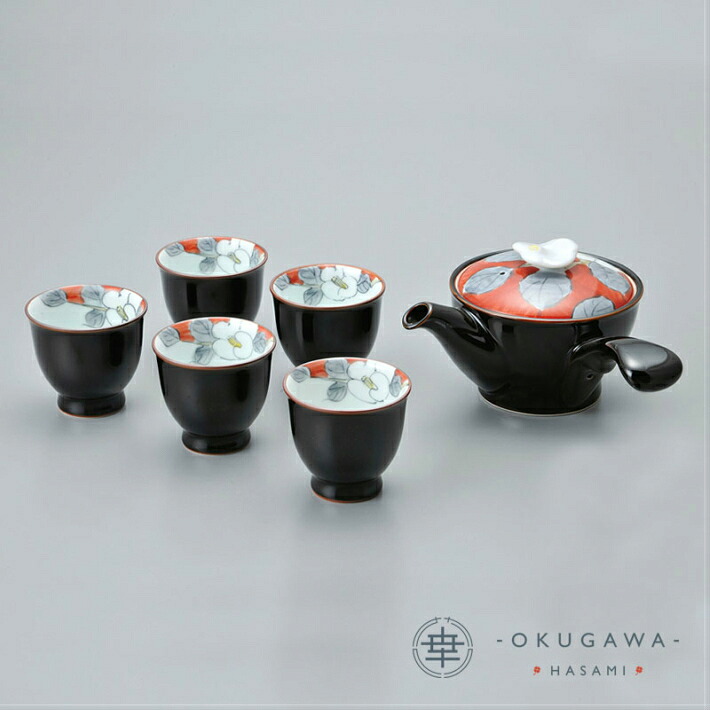 [送料無料]【花絵蒔】急須茶器(急須1 煎茶5セット) 波佐見焼 茶器 手描き 下絵付 食洗機OK 天目釉 掛け分け 飽きの来ないうつわ ロングセラー 花柄 ステンレス茶こし付 オーソドックス 化粧箱 ギフト プレゼント