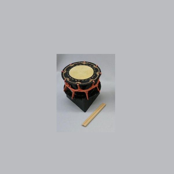 沖縄エイサー大太鼓(特小)サイズ　直径約18cm×高さ約20cmバチ付　新品 eisa-taiko18.jpg
