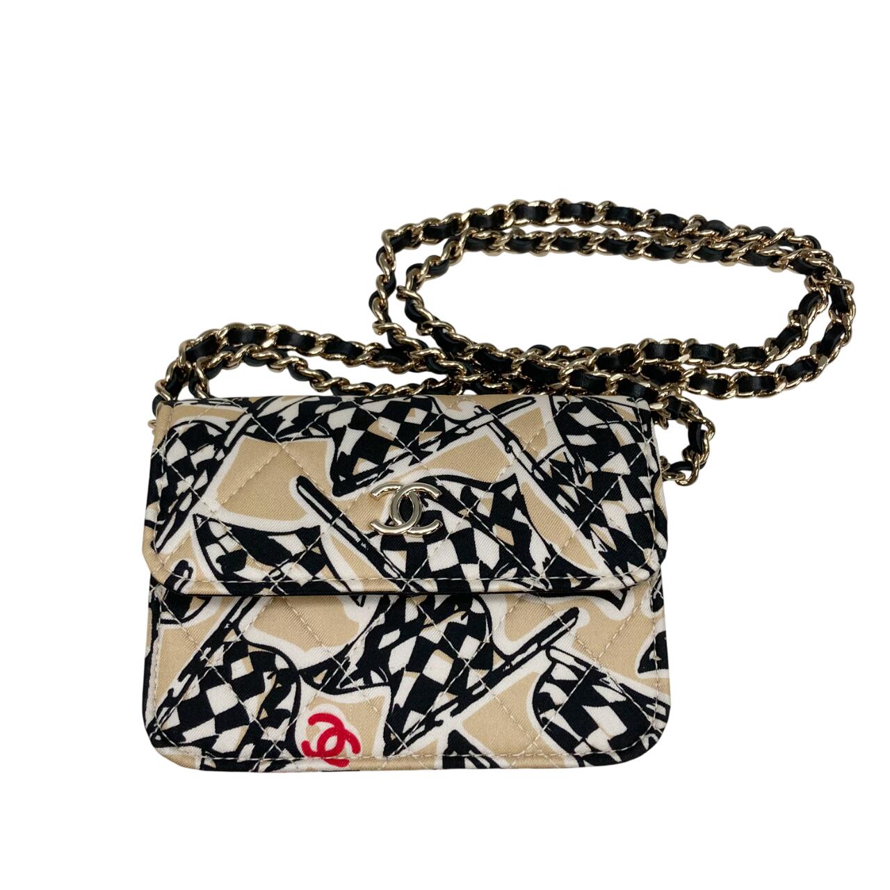 【中古】極美品 CHANEL/シャネル ミニマトラッセ チェーン店ショルダーバッグ ベージュ系 イヤーエンドギフト チェッカー信号旗 ココマーク ポシェット 箱/世話をする歌留多/シュロの葉付き添い人 1401903-2【他敷き地併売品】