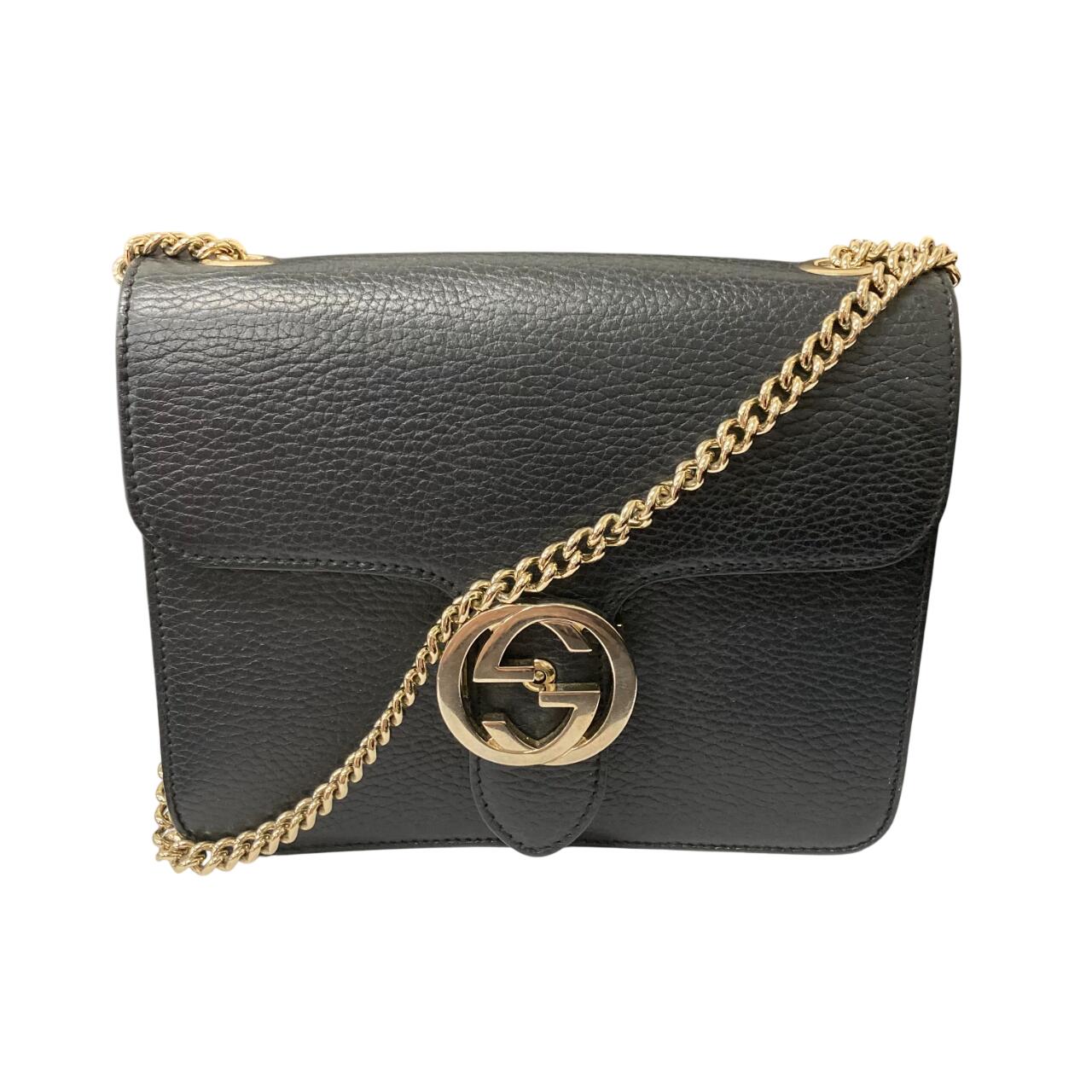 【中古】GUCCI/グッチ インターロッキングG チェーンショルダーバッグ 510304 ブラック GG ゴールド金具 レディース 1306904-1 【他サイト併売品】