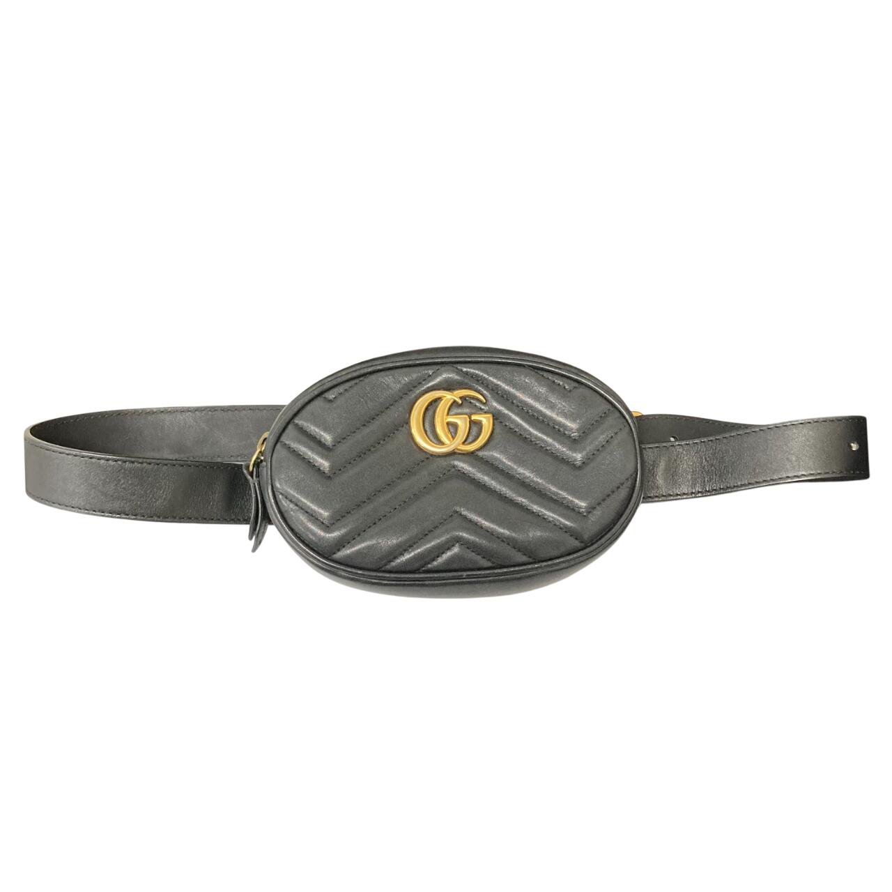 【中古】GUCCI/グッチ GGマーモント ベルトバッグ ウエストバッグ ボディバッグ キルティング ダブルG シュブロン 476434 ダブルG ブラック ゴールド金具 レディース 1306906-1 【他サイト併売品】