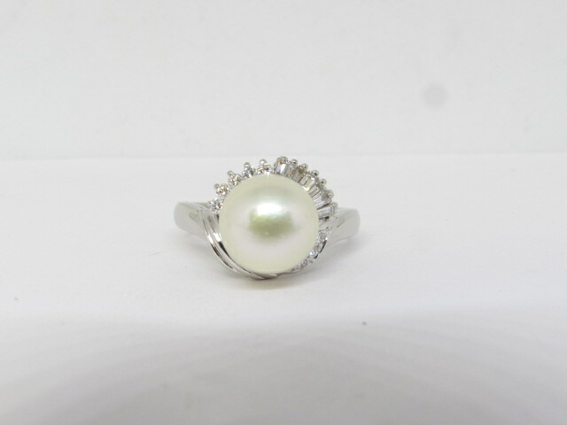 タサキ　TASAKI（田崎真珠）Pt900　パール、ダイヤ入りリング【中古】｜ブレークＰおくらや