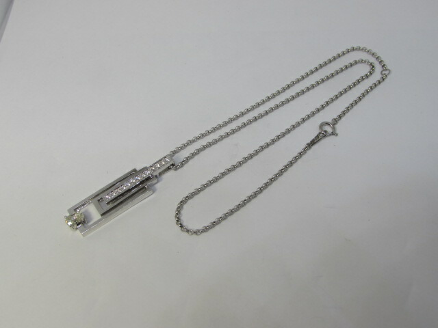 PT850/900　ダイヤ入りペンダントトップ付きネックレス【中古】