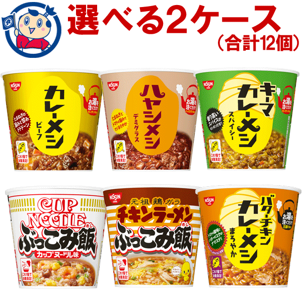 最新な 選べる2ケースセット 日清 合計12個 送料無料 カレーメシ カップライス 麺類