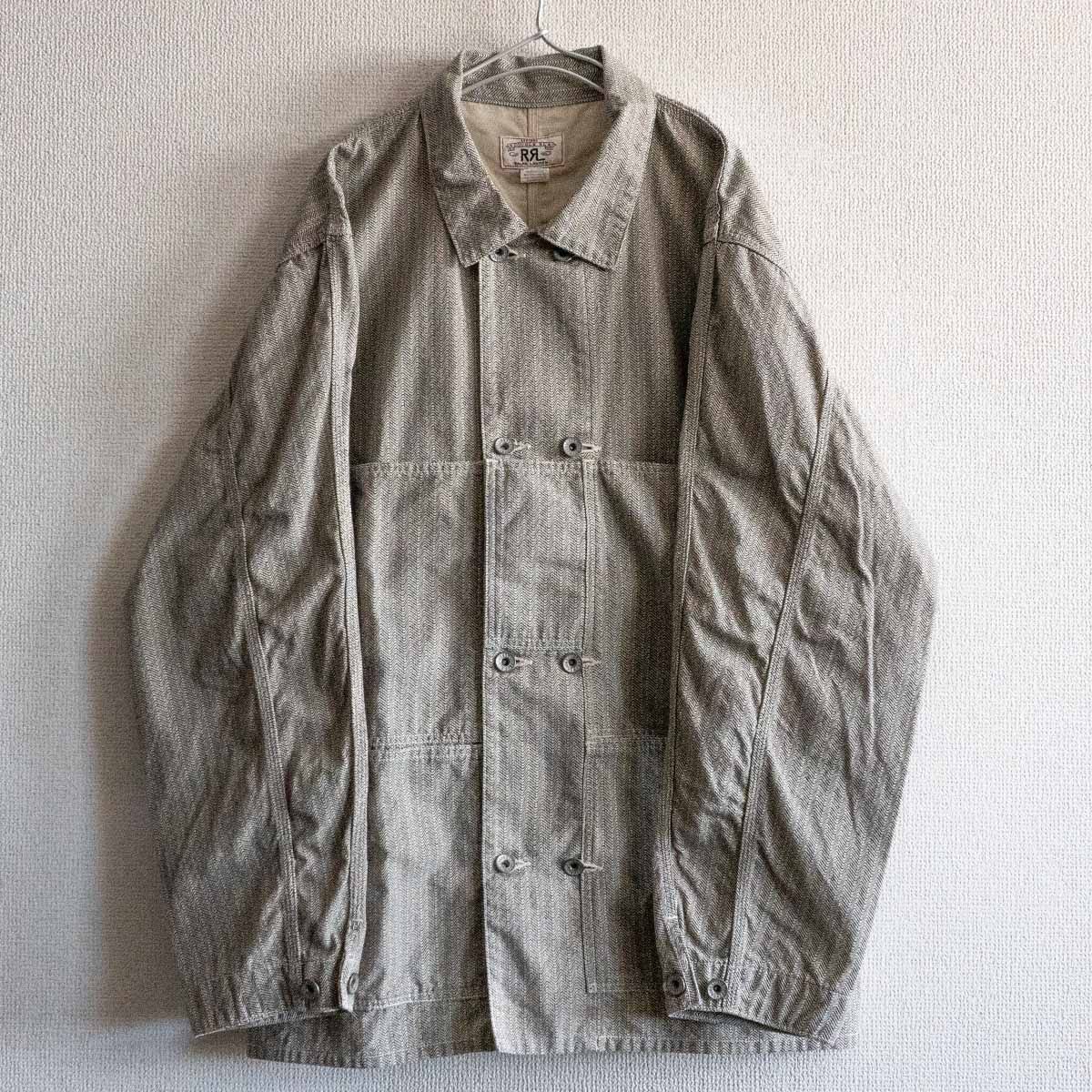 ダブルアールエル カバーオール デニムジャケット ペイント加工 つぎはぎ M RRL(ダブルアールエル) デニムカバーオール インディゴ サイズ 4